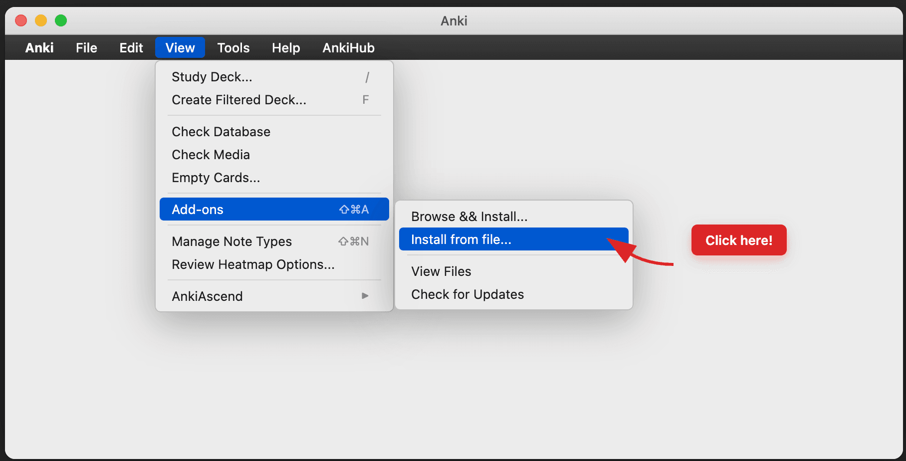 Anki Tools menu showing Add-ons submenu with Get Add-ons option highlighted