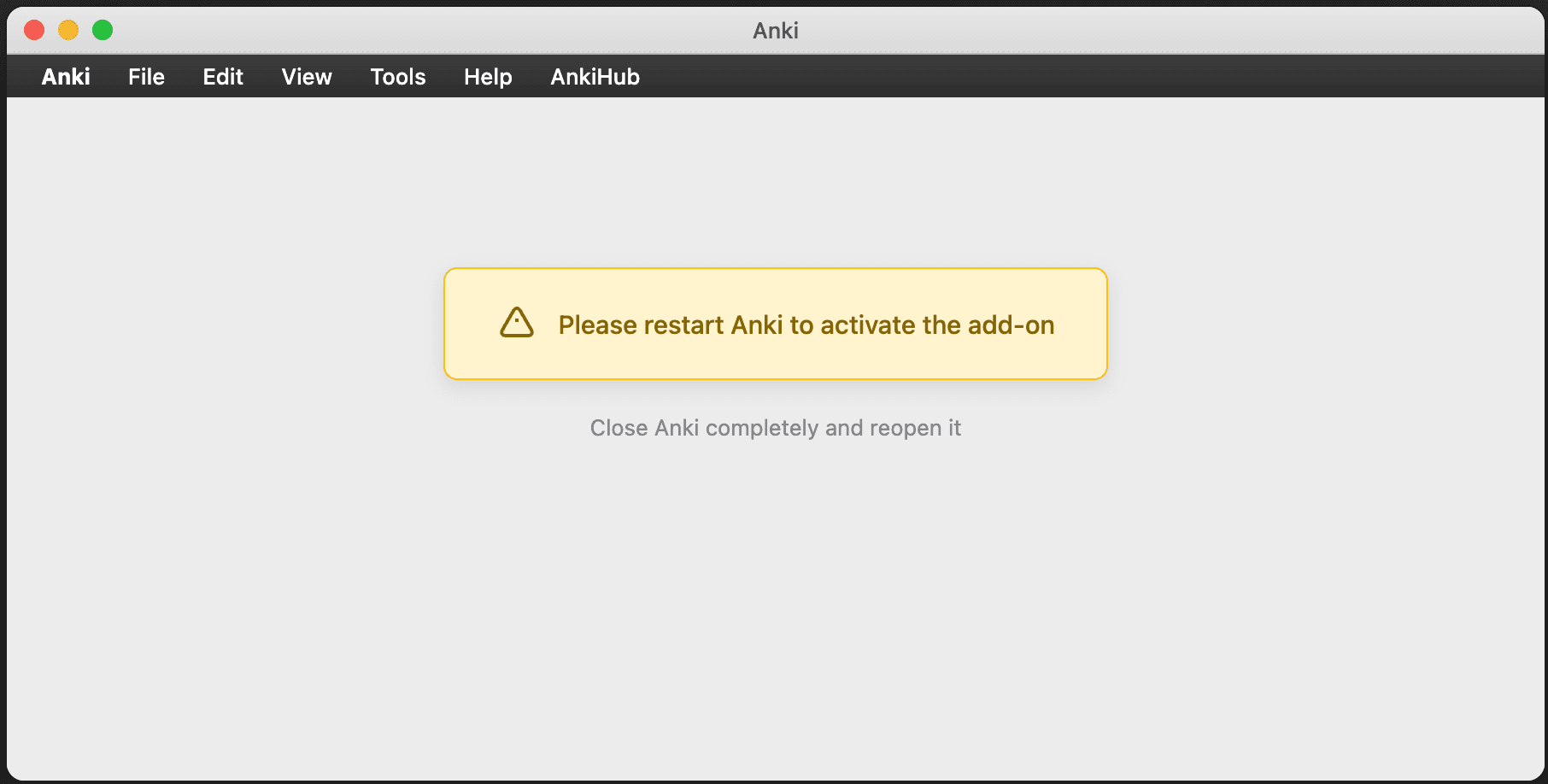 Anki showing restart notification after add-on installation